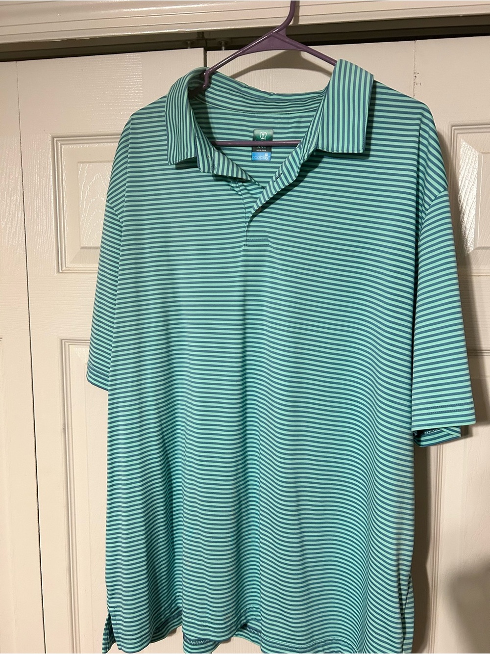 Pro Tour Striped Teal Green Short-Sleeve Polo Shirt